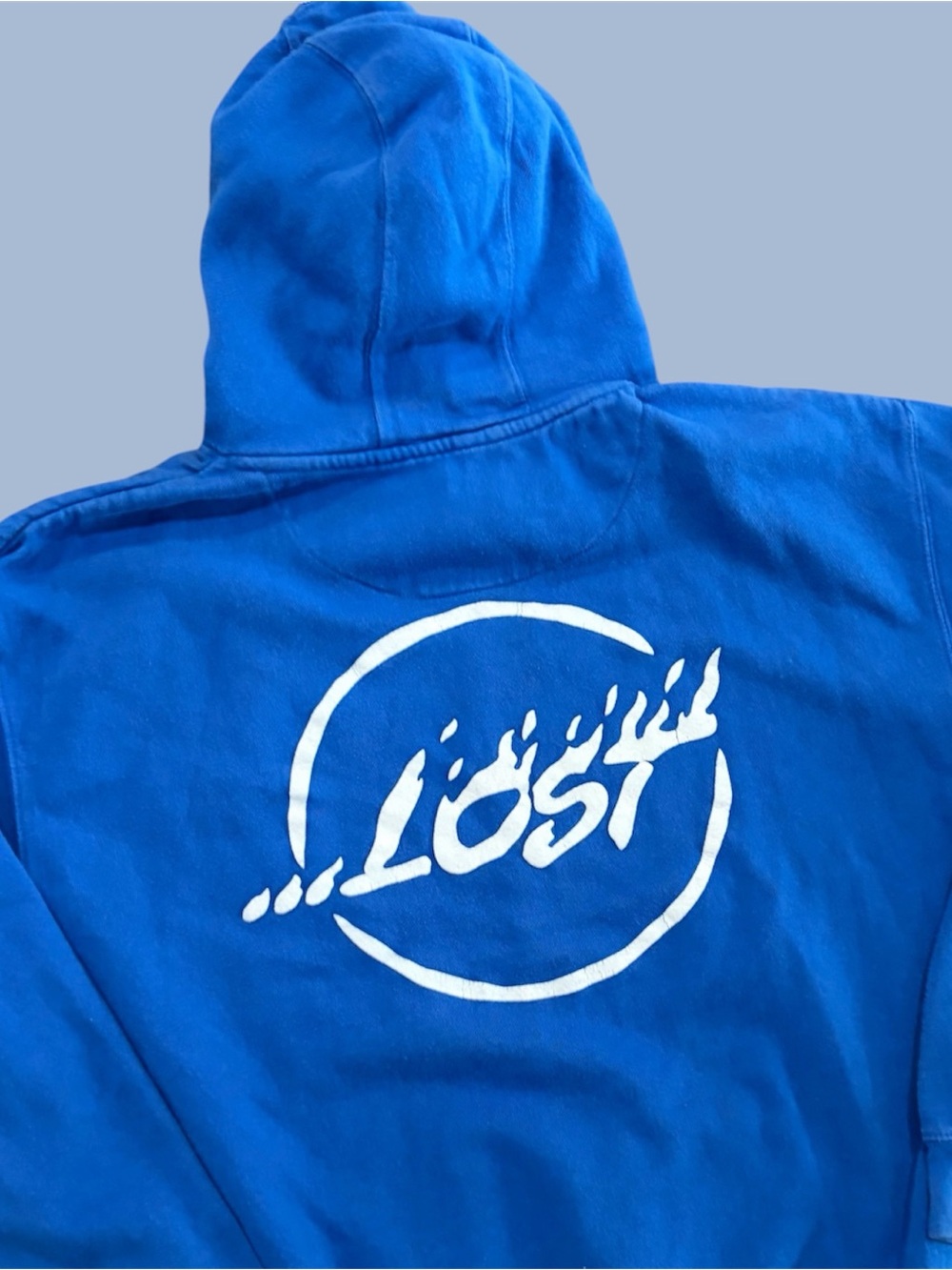 Y2K blue Lost Enterprises skateboard and surf hoodie